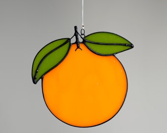 Stained glass orange suncatcher, orange fruit decor, kitchen window decoration, citrus gift