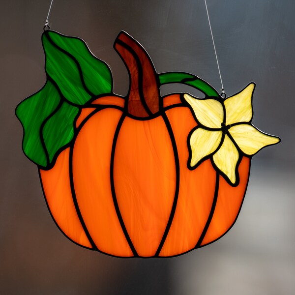 Stained glass pumpkin, stained glass halloween decoration, fall decoration, autumn, pumpkin vine, halloween decor, halloween  pumpkin