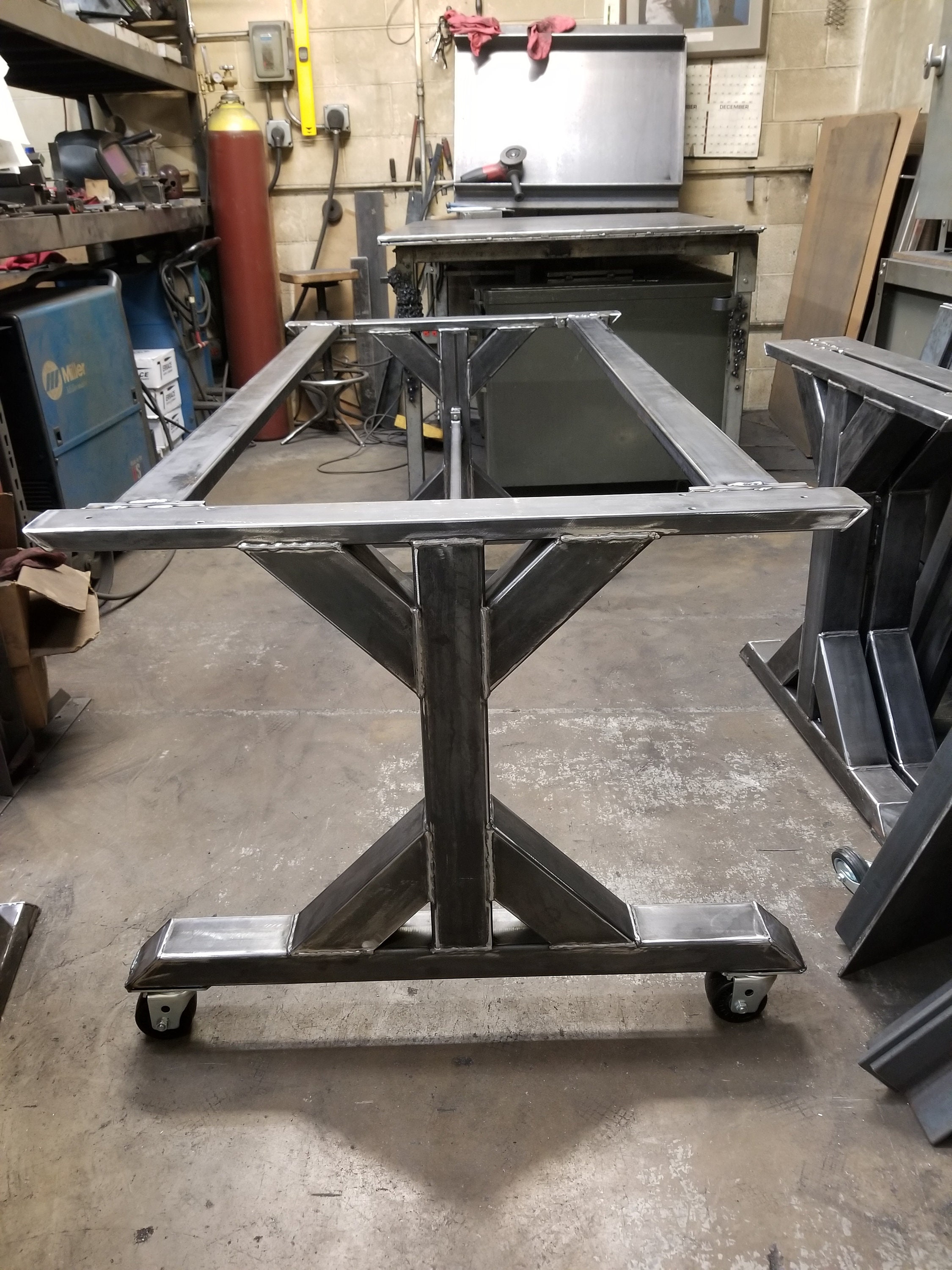 Table Base with Casters. Trestle Table Legs with 3 Braces and Etsy