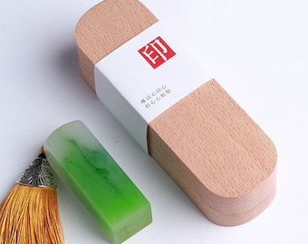 Green Chinese Name Stamp / With Ink Paste And Wooden Box / Free Name Translation / Hand Engraved Chinese Symbols / Ancient Seal Script
