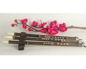Chinese Calligraphy Bamboo Brushes / Set of 3 Goat Hair Ink Brushes / Decorative Sumi-e Ink Brushes / Medium and Large Size