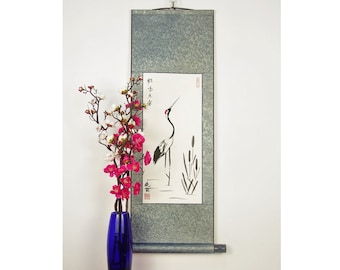 Sumi-e Crane Painting Original / Chinese Crane Ink Painting / Symbol of Longevity Painting / Crane Wall Art / Sumi Ink Painting Drawing
