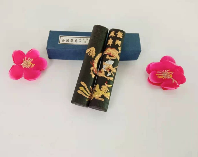 Sumie Black Ink Stick / Dragon Glide Phoenix Dance Harmony Calligraphy