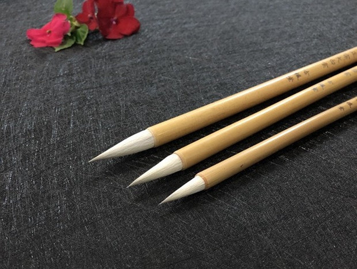 Chinese Calligraphy Goat Hair Brushes / Set of 3 Chinese Shufa Etsy