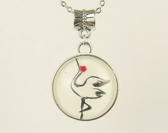 Chinese Crane Pendant / Hand Painted Watercolor Asian Crane / Custom Jewelry Gift for Her / Chinese Calligraphy Symbol