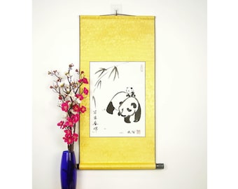 Sumi-e Panda Art / Sumi Ink Painting of Panda / Cute Chinese Panda Drawing / Cute Panda Art Poster / Chinese Brush Calligraphy Scroll