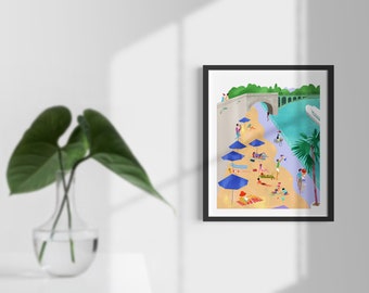 The beach, Paris Plages. Limited edition print.