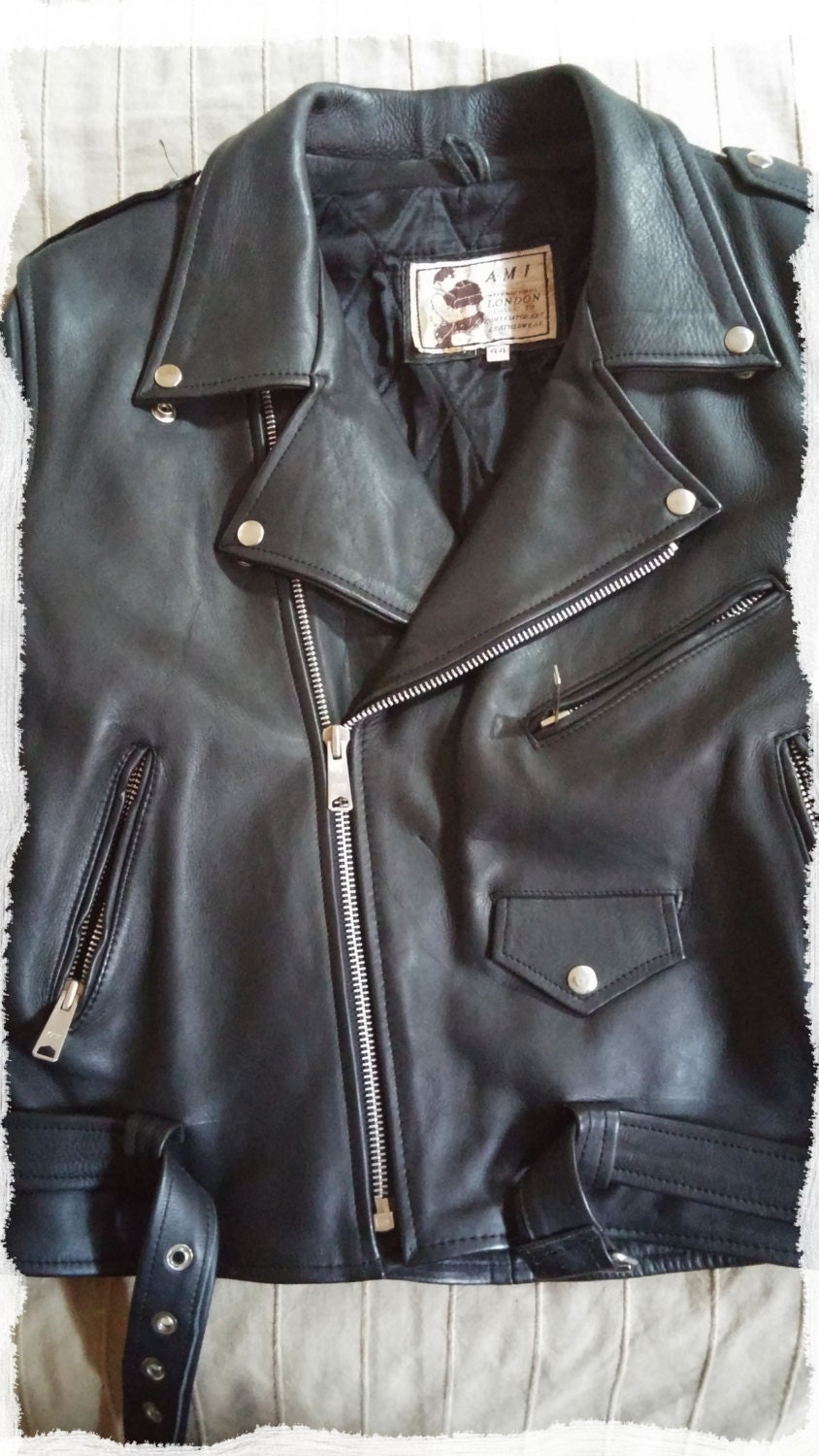 Vintage AMI London Leather Biker Jacket, Punk, Indie Style Vintage AMI London Leather Biker Jacket, Punk, Indie Style