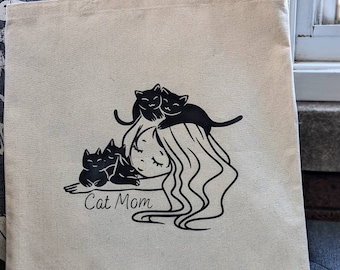 Fabric Lined Tote Bag, Cat Mom