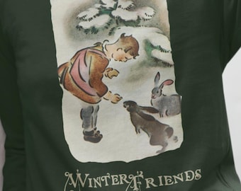 Vintage Winter Friends Long Sleeve Shirt: Christmas Holiday Apparel