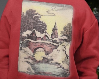 Vintage Winter Village Sweatshirt, Lemony Snicket Quote, Double sided Cozy Pullover