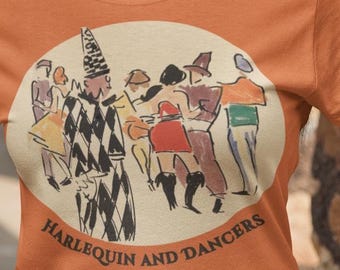 Camiseta de Arlequín y Bailarines: Camiseta con Arte de Carnaval Vintage
