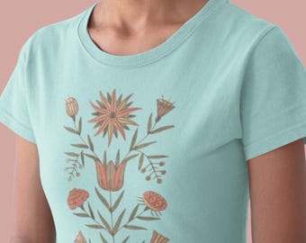 Tulip & Sun Fraktur T-shirt - Pennsylvania Dutch German Folk Art, Early American Crewneck