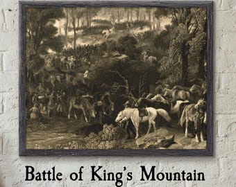 Battle of Kings Mountain Printable Wall Art | Overmountain Men |1780 Revolutionary War Engraving | Vintage History Decor