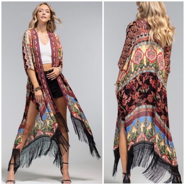 Women's Plus Kimono Sleeves Western Fringe Top main image 1