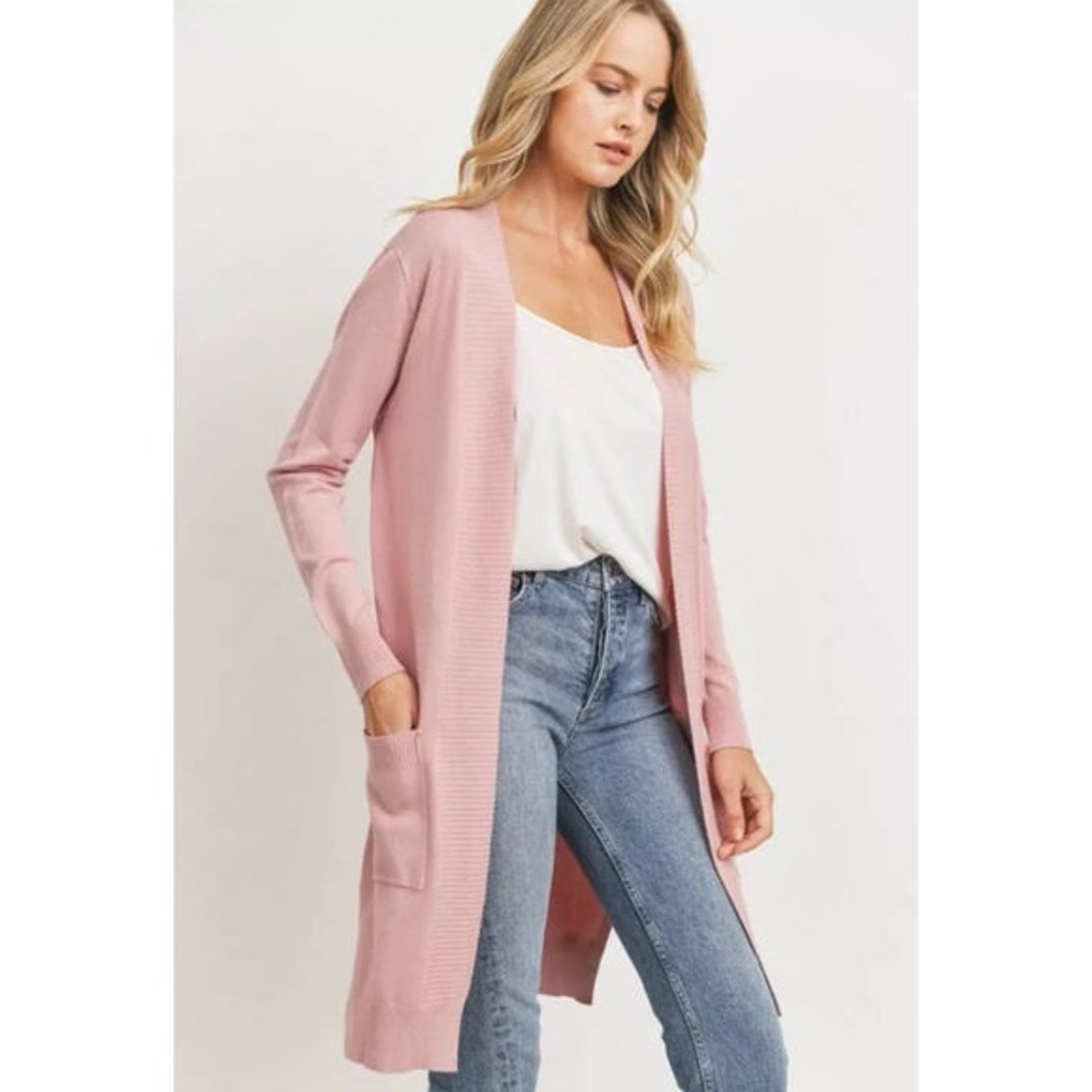 Mauve Solid Knit Light Weight Long Open Cardigan Sweater W/ - Etsy