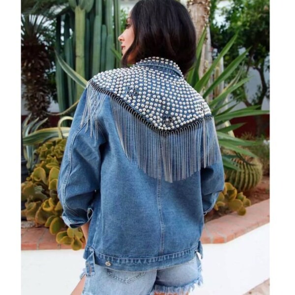 Studded Denim Jacket Etsy