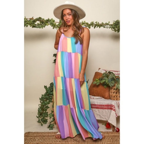 Bohemian striped multicolor length dress cheap