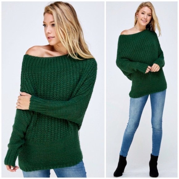 Green off the shoulder jumper sale