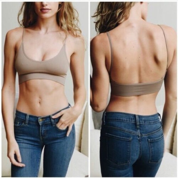 Mocha Low Back Seamless Solid Stretch Unpadded Women's Casual Bralette Bra