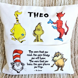Personalized Dr. Seuss Reading Cushion: Linen Blend Book Pillow