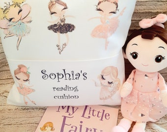 Personalised Fairy Ballerina reading cushion gift set with doll and book