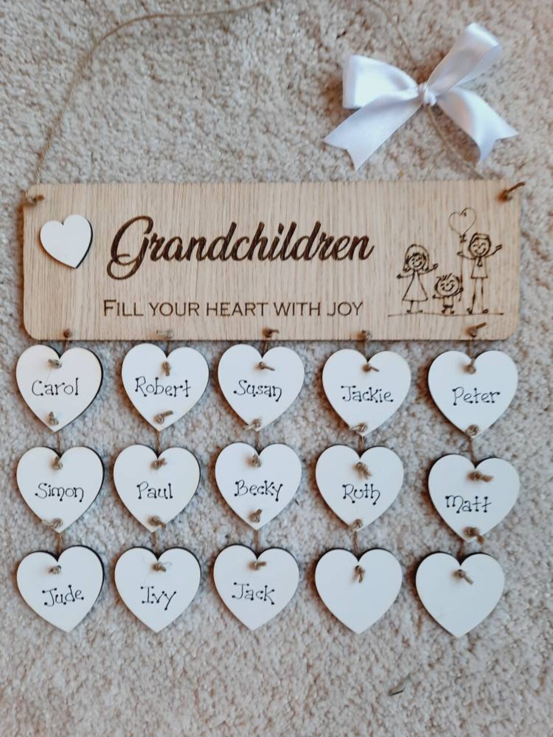 Grandchildren Plaque With Personalised Family Name Hanging Hearts Etsy
