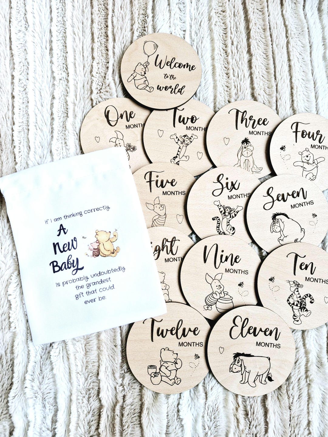 Winnie the Pooh Baby Milestone Discs: Beech Wood Photo Prop - Etsy