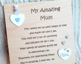 Personalised Mum plaque ORIGINAL POEM Mothers day gift family name sign