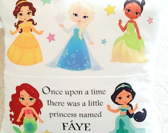 Personalised disney princess reading cushion with book pocket childs gift set