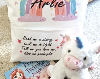 Personalized Unicorn Reading Cushion Gift Set: Plush Toy & Book