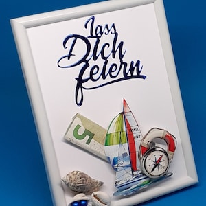 Geldgeschenk Segelschiff Segeltörn Rettungsring Kompass Gutschein Geldgeschenkverpackung 3 D Grußkarte einzigartig originell besonders
