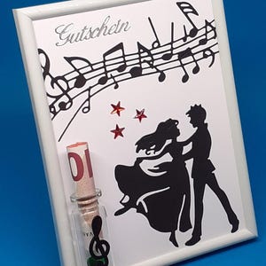 Geldgeschenk Tanzpaar Tanzkurs Rumba Cha-Cha Walzer Salsa 3D Bilderrahmen Geburtstagskarte Gutschein einzigartig originell besonders