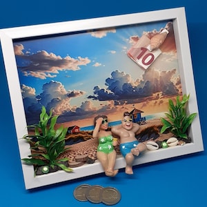 Geldgeschenk Nordsee Ostsee Urlaub Strand Muscheln Gutschein 3D Bilderrahmen Karte Geldverpackung