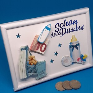 Geldgeschenk Geburt Taufe Junge 3 D Bilderrahmen Geldverpackung Geschenkidee Geburtstagskarte Gutschein Geburtstag einzigartig originell