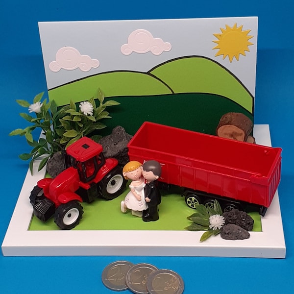 Geldgeschenk Hochzeit Bauernhochzeit Brautpaar Landwirt Traktor Bauer sucht Frau 3 D Glückwunschkarte einzigartig