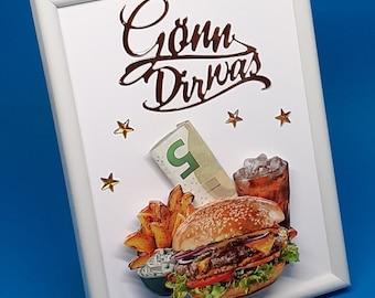 Cadeau d'argent burger frites bon d'argent emballage cadeau carte de voeux 3D unique original spécial