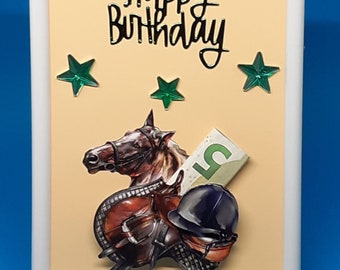 Cadeau d'argent Cadre photo 3D Cours d'équitation Accessoires d'équitation Bottes d'équitation Carte 3D Carte d'anniversaire Bon unique original spécial