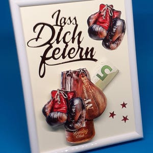 Geldgeschenk Boxer Boxhandschuhe Boxsack Boxkampf Gutschein Geschenk im Bilderrahmen Geburtstagskarte Geldgeschenkverpackung zauberhaft