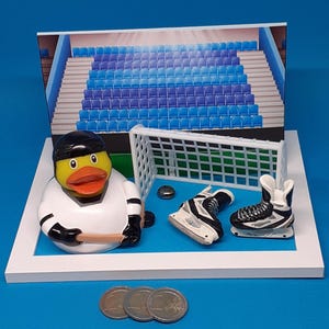Geldgeschenk Eishockey lustige Bade-Ente Eishockeyspieler Puk Eishockeyschlittschuh 3 D Glückwunschkarte Geld Geschenk