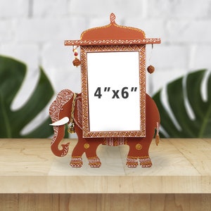 Cadre photo éléphant | Cadre photo indien fait main | Décoration de bureau unique | Art mandana du Rajasthan | Cadre photo de table 4 x 6 pouces