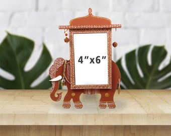 Elephant Photo Frame | Indian Handmade Picture Frame | Handcrafted | Unique Desktop Decor | Rajasthani Mandana Art | Table 4x6 Photoframe