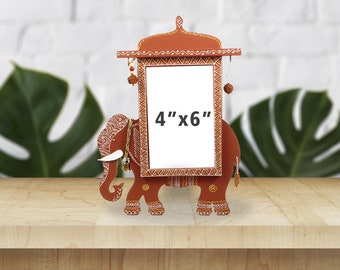 Elephant Photo Frame | Indian Handmade Picture Frame | Unique Desktop Decor | Rajasthani Mandana Art | Tabletop 4x6 Photoframe Gift