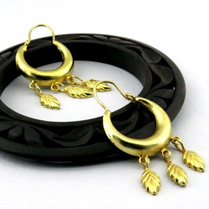 Boucles d’oreilles Tribal Hoop Gold Tone India (Bali) | Art du timbre fait à la main| Cerceaux ethniques