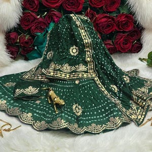 Rajasthani Bandhej silk hand made Lehenga Choli for Women Jaipuri Gotta Patti Work Festive Dress