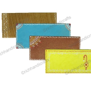 Handgemaakte lichtgewicht geldenveloppen | Set van 4 handbeschilderde Shagun-enveloppen | Cadeaubon voor contant geld | Indiase geldenveloppen voor bruiloften