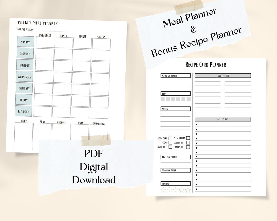 Weekly Meal Planner Easy Meal Planner Grocery List Bonus Recipe Planner ...