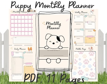 Monthly Planner Puppy Monthly Planner Weekly Planner Dog Lover Planner