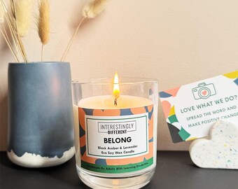 Black Amber & Lavender Soy Candle | Eco Glass Candle | Handmade Luxury Scented Candle | Ethical Gift Candle