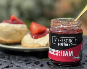 Artisan Strawberry Jam | Small Batch Handmade Strawberry, Redcurrant and Rhubarb Preserve | Gourmet Fruit Spread Gift